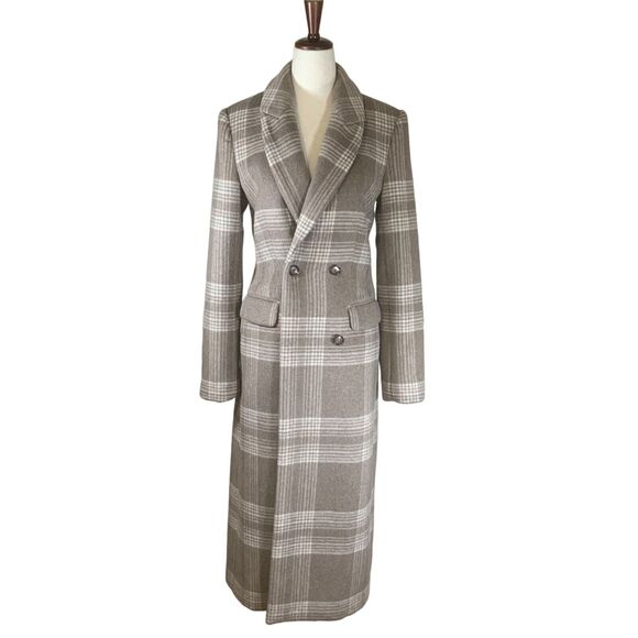 REFORMATION Plaid Long Wool Blend Double-Breasted Coat Size XS